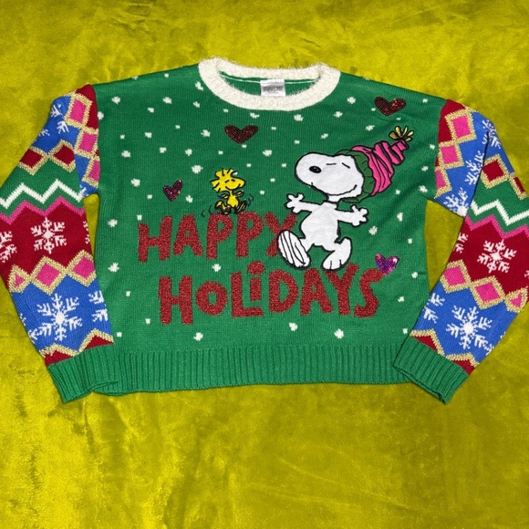 NWOT Peanuts| Snoppy and Woodstock Happy Holidays Ugly Christmas Sweater Small - Picture 3 of 7